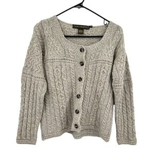 Merino Wool Cardigan Cable Knit Ireland Sweater Womens S Fisherman Academia